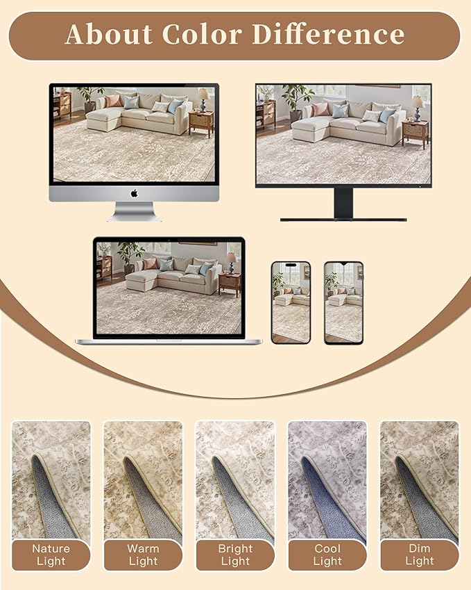 Madane 2x3 Washable Rugs for Entryway, Low Pile Non-Slip Small Area Rug Kitchen Door Mat, Vintage Soft Throw Neutral Rug Floor Mat for Indoor Front Entrance Bathroom Hallway (2 x 3, Beige/Brown)