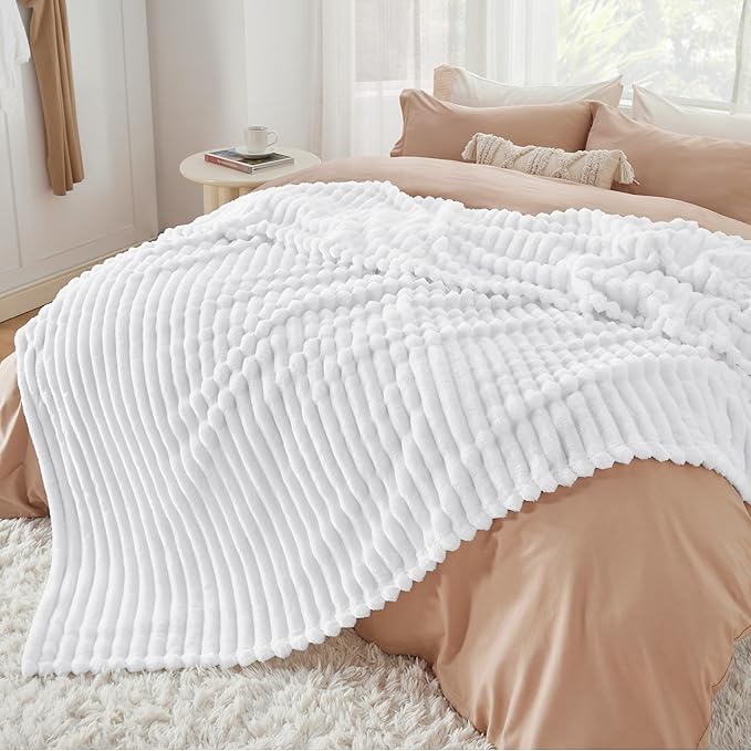 Bedsure GentleSoft White California King Size Blanket for Couch - Cozy Soft Blankets for Women, Cute Small Fleece Throws for Girls, Birthday Gifts for Women, Bright White, 102x96 Inches