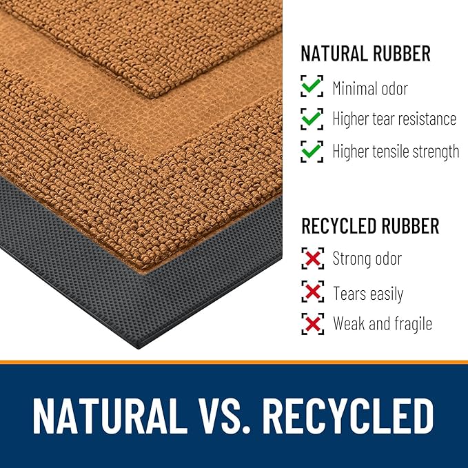 OLANLY Front Door Mat Indoor Outdoor Entrance, Waterproof All-Season, All-Weather Doormat, Sturdy Natural Rubber, Low Profile, Easy Clean Patio Porch Entryway Mat, 47x17, Tangerine Orange