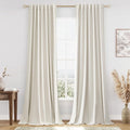 Cream 100% Blackout Linen Curtains 120 Inch Length 2 Panels Set for Living Room Bedroom Back Tab Thermal Insulated Black Out Drapes Room Darkening Farmhouse Style for Bedroom Window Curtains 52x120