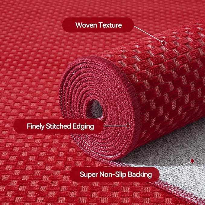 YDKGL 2x6 ft Kitchen Runner Rug Mat Non Slip Boho Woven Hallway Runner Washable, Soft Long Entryway Laundry Hall Floor Runners Rugs Carpet for Indoor Backdoor Bedroom Kitchen Living Room, Red