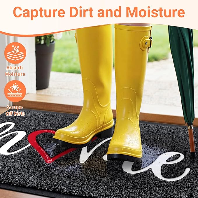 StepLively Door Mat Home Welcome Mats Outdoor and Indoor, Heavy-Duty Low-Profile Non-Slip Front Welcome Mat for Home Entrance, Outside Entry, Yard, Floor, Patio (32''x20'', Black)