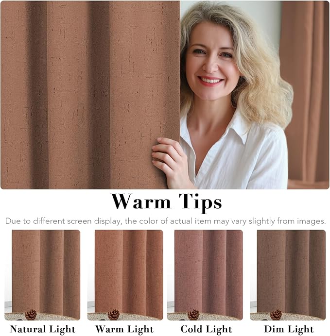 H.VERSAILTEX Linen Blackout Curtains 108 Inches Long 100% Blackout Thermal Insulated Textured Linen Look Curtain Draperies Anti-Rust Grommet, Energy Saving with White Liner, 2 Panels, Washed Spice