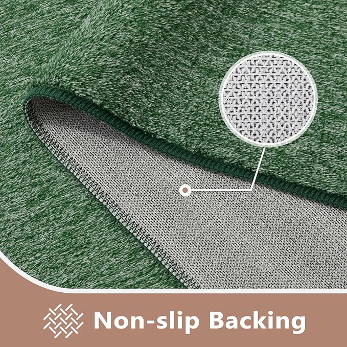 FinRèc 4x6 Washable Area Rugs for Bedroom Living Room, Low Pile Thin Rug Solid Color, Non-Slip Carpet Indoor for Home Decor (Green)