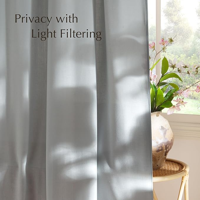 NICETOWN Light Cyan Linen Curtains for Kitchen, Thick Flax Small Window Treatments Semi Sheer Privacy Assured with Light Through for Cafe/Bathroom, W55 x L84, 2 Panels