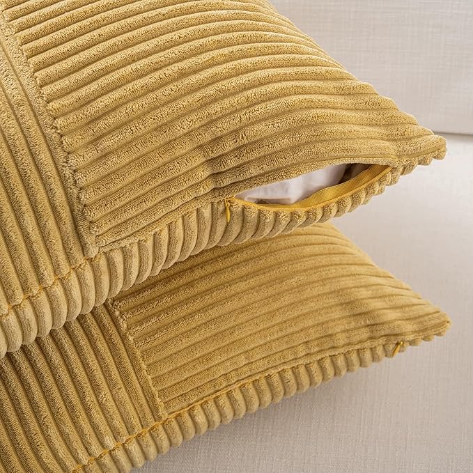 Fancy Homi 2 Packs Mustard Yellow Decorative Throw Pillow Covers 22x22 Inch for Living Room Couch Bed Sofa, Farmhouse Boho Home Decor, Soft Corss Corduroy Patchwork Accent Square Cushion Case 55x55 cm