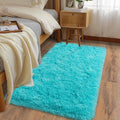 Soft Runner Rugs for Bedroom Hallways, 2x4 Teal Blue Fluffy Shag Throw Area Rug Non Slip for Bedside Dorm, Long Shaggy Furry Carpet for Nursery Living Room