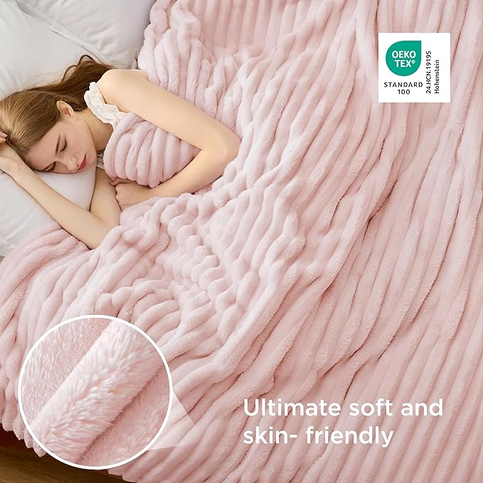 Bedsure GentleSoft Blankets Queen Size for Bed - Cozy Soft Blankets for Women, Cute Large Fleece Throws for Girls, Crystal Pink, 90x90 Inches