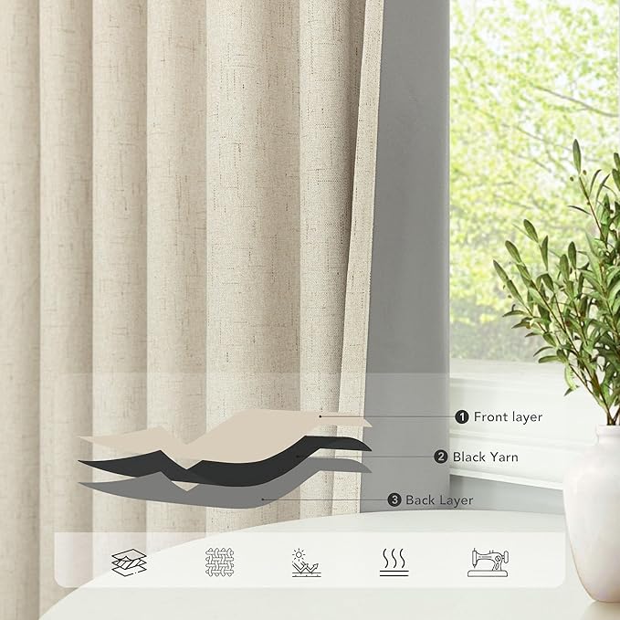 Room Darkening Curtains for Living Room Divider Boho Ceiling to Floor Length Curtains Linen Neutral Farmhouse Large Drapes Weather Blocking Lightweight Blackout 52x102 Inches Long 2 Panels Tan Beige