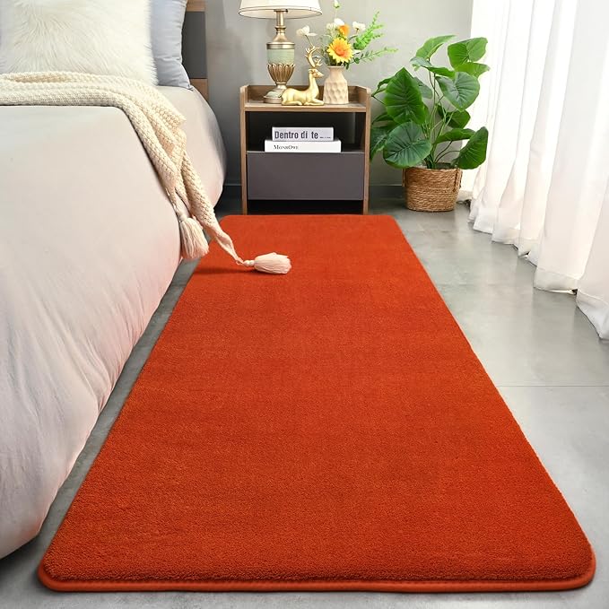 Amearea Modern Soft Hallway Runner Rug, 2x6 Feet Washable Runner Rugs for Hallway, Orange Fluffy Rug Bedroom Bedside Rugs, Non Slip Memory Foam Rug Carpet for Entrance Kitchen Living Room Decor