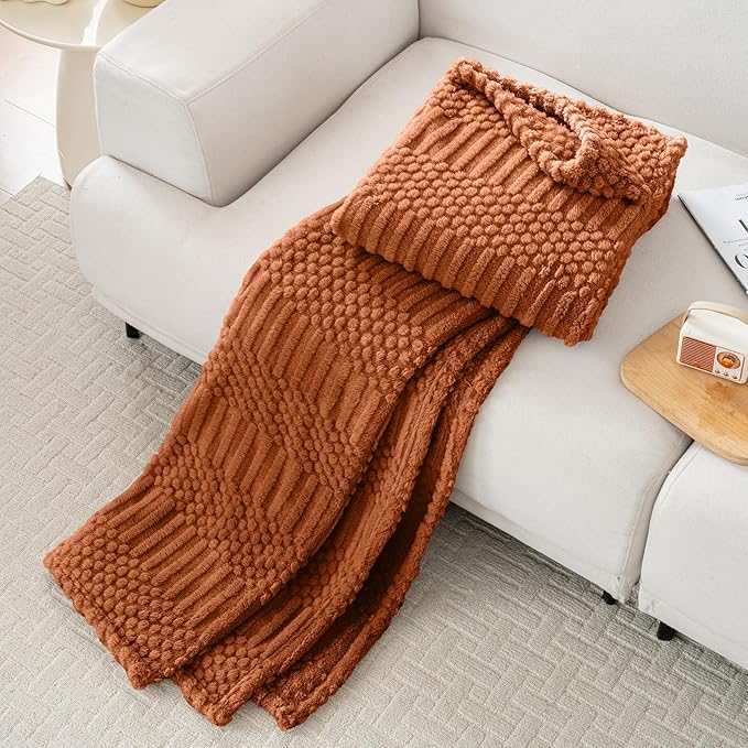 60x80 Inch Rust Twin Blanket - Soft & Fluffy Fleece, Cute & Aesthetic, Perfect for Sofa, Couch, Chair, Bed, Living Room & Bedroom, All-Season Use, Plush & Cozy Decorative Blanket