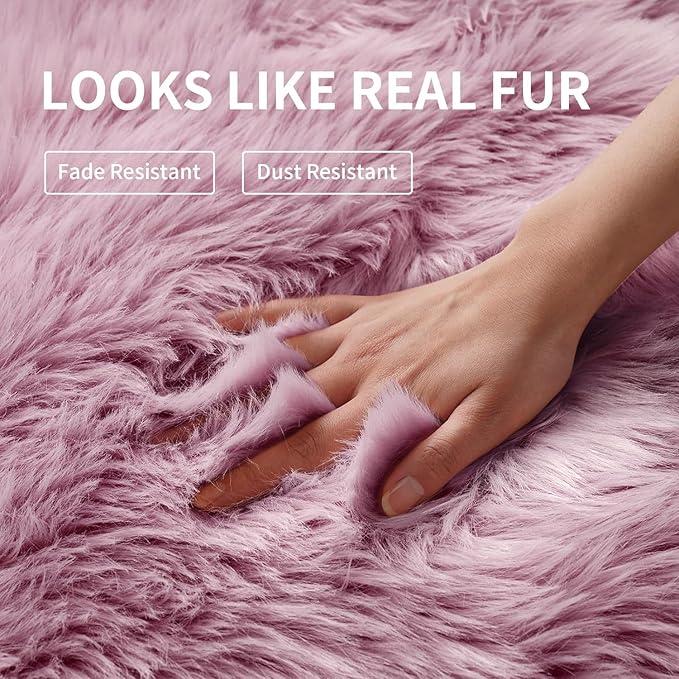 Faux Fur Rug for Bedroom, Fluffy Runner Rugs Soft Sheepskin Rug Sofa Couch Seat Cushion, 2x6ft Light Purple Plush Area Rug Shag Rugs Floor Carpets for Nursery Bedside, Shaggy Fuzzy Home Decor