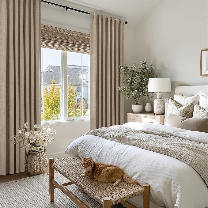 MIULEE 100% Blackout Linen Curtains for Bedroom, Brown Solid Luxury Decor Thermal Insulation Room Darkening Drapes for Living Room Nursery Back Tab Rod Pocket 42 x 90 Inches, 2 Panels