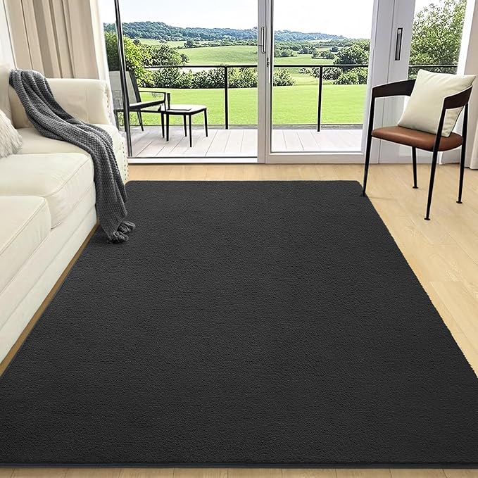 AROGAN Modern Shag Area Rug for Bedroom, 4x6 Feet Washable Rugs for Living Room, Indoor Floor Carpet, Plush Memory Foam Bedside Rugs for Kids Girls Teens Room Low Pile, Dark Grey
