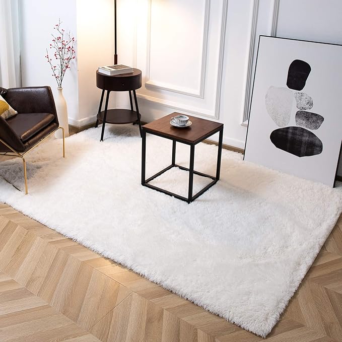 TWINNIS Super Soft Shaggy Rugs Fluffy Carpets 9x12 Feet, Indoor Modern Plush Area Rugs for Living Room Bedroom Kids Room Nursery Home Decor Fuzzy Rug, Cream White