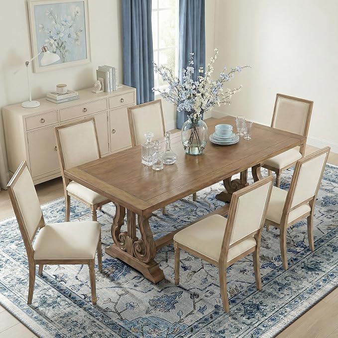 Area Rugs 7'x9' Washable Non-Slip, Floral Vintage Distress Print Pattern Medallion Carpet for Living Room Bedroom Dining Room, Light Blue Navy Beige Gray White
