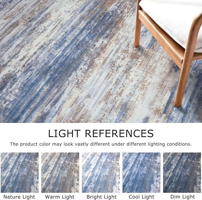 KOZYFLY Modern Abstract Washable Rug Runner 2.6x16 Hallway Rug Runner Non-Slip Soft Kitchen Runner Rugs, Blue Rust Striped Carpet for Stair Entryway Bathroom Laundry Room Foyer