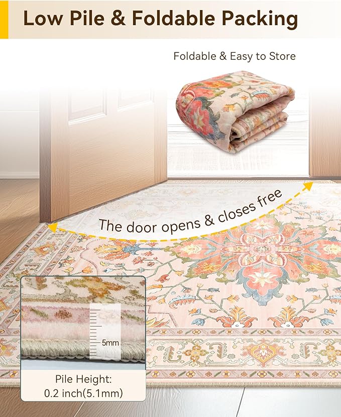 Area Rugs 2'6''x4' Kitchen Rugs Entry Rug Small Rugs for Entryway Kitchen Bathroom Door Mat Indoor Entrance,Washable Non Slip, Light Pink Colorful
