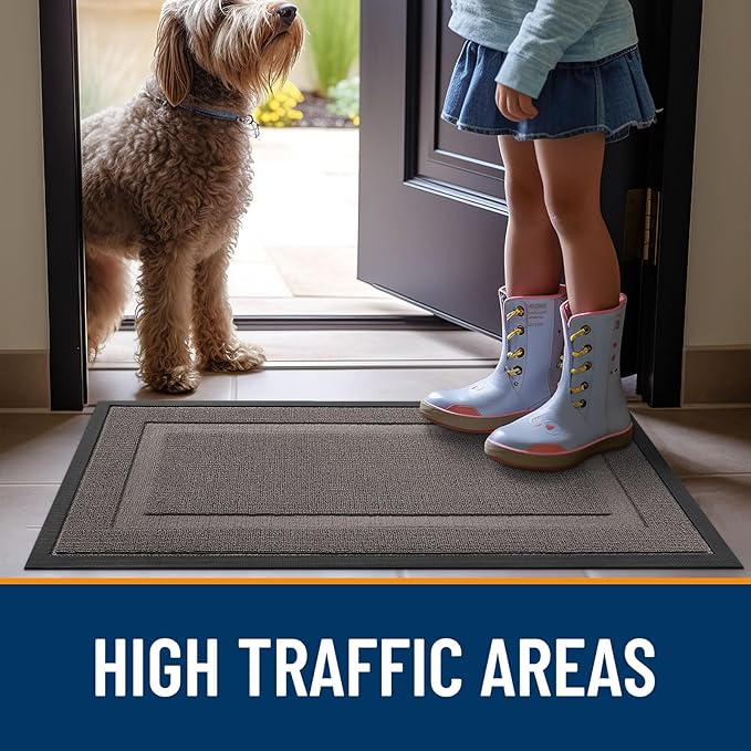OLANLY Front Door Mat Indoor Outdoor Entrance, Waterproof All-Season, All-Weather Doormat, Sturdy Natural Rubber, Low Profile, Easy Clean Patio Porch Entryway Mat, 47x23, Taupe