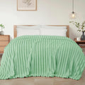 Exclusivo Mezcla King Size Flannel Fleece Blanket, Super Soft Striped Jacquard Bed Blanket, Lightweight Fuzzy Cozy for All Seasons, 90x104 Inches, Sage Green