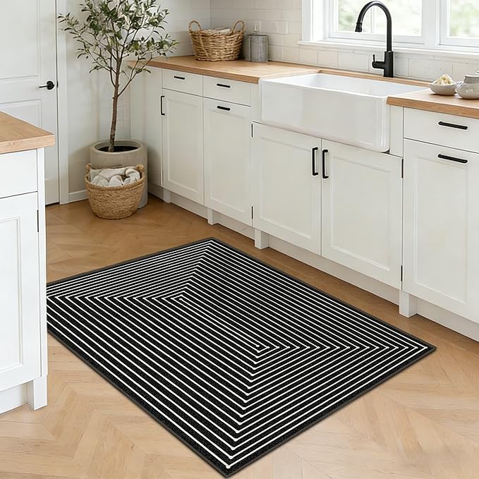 Latte&Fog 2x3 Entryway Rug, Small Modern Abstract Door Mat, Washable Kitchen Rug, Boho Non Slip Low Pile Carpet for Indoor Kitchen, Entry, Front Door and Bathroom