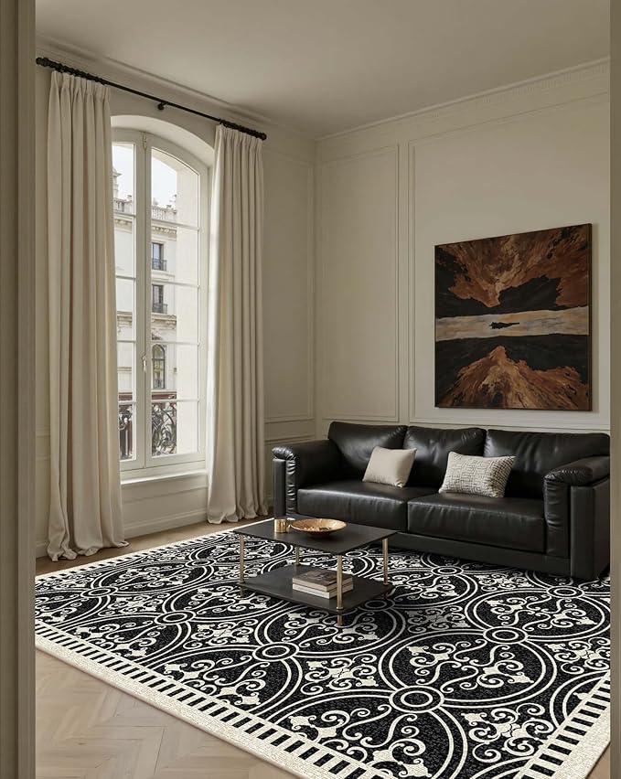 Latte&Fog 5x7 Area Rugs for Living Room Bedroom, Vintage Washable Rug, Boho Non Slip Low Pile Carpet for Dining Room, Office, Dorm, Classroom, Farmhouse and Home Office
