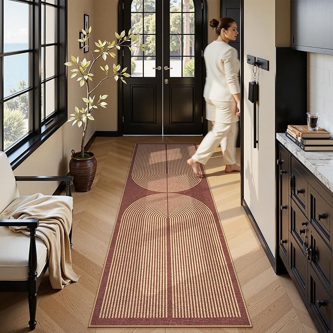 Lahome Enfys Modern Rainbow Easy Jute Entryway Runner Rug, Washable Indoor Outdoor Carpet Runners for Hallway 8ft, Farmhouse Non Slip Non Shedding Kitchen Mats for Floor Porch Laundry Room