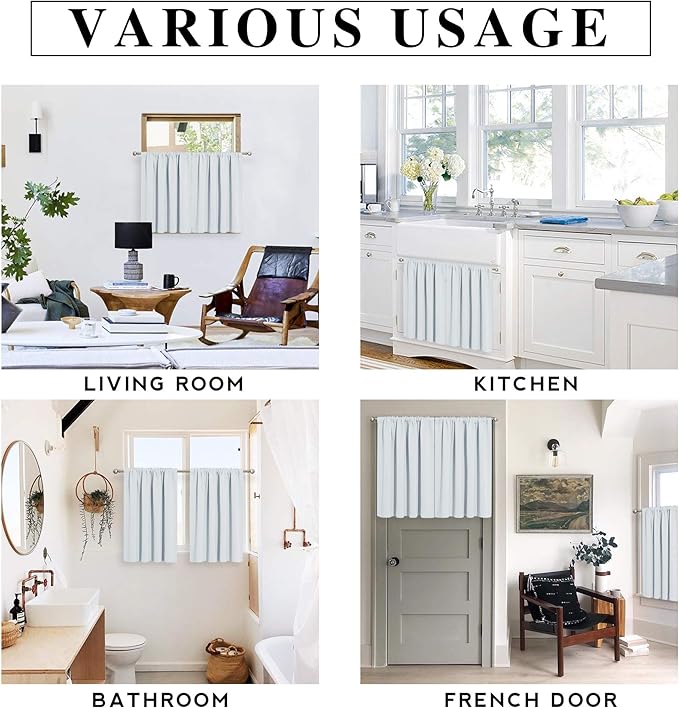 RYB HOME Half Curtain Tiers 36 inch Length, Rod Pocket Summer Heat Blocking Thermal Insulated Short Curtains for Small Window, Width 34 by Length 36, Greyish White, 2 Panels