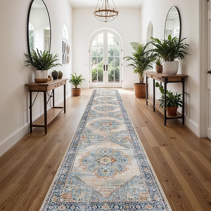 TOPRUUG Washable Runner Rug 3x16 - Hallway Runner Rug Kitchen Rugs and Mats Non Skid Washable Waterproof Carpet Runner for Living Room Bedroom Bathroom (Blue, 3X16)