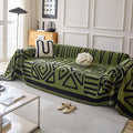HANDONTIME Boho Geometric Couch Covers for Sofa Pet Friendly Avocado and Black Sofa Covers Washable Chenille Couch Blanket Cover for 3 4 Cushion Couches Pet Protector Furniture Cover Soft, 71" X 134"