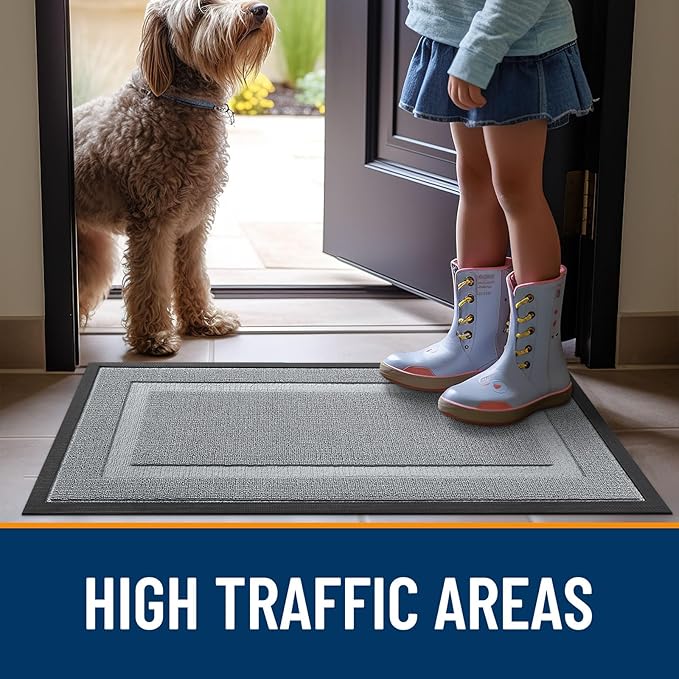 OLANLY Front Door Mat Indoor Outdoor Entrance, Waterproof All-Season, All-Weather Doormat, Sturdy Natural Rubber, Low Profile, Easy Clean Patio Porch Entryway Mat, 47x17, Ash Gray