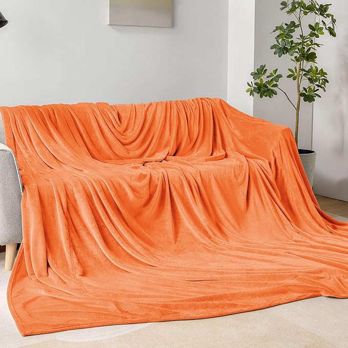 BEDELITE Big Fleece Blanket - 120" x 120" (10' x 10'), Super Soft Fluffy Fuzzy Oversized King Blanket for Bed, Couch, Sofa, Camping, Fits Whole Family, Orange