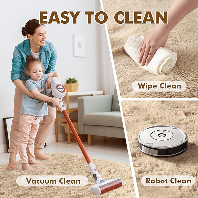 5x7 Ft Shag Beige Rugs for Bedroom Living Room, Ultra Soft Fluffy Furry Area Rugs for Playroom Indoor Floor, Aesthetic Carpet for Kids Home Decor