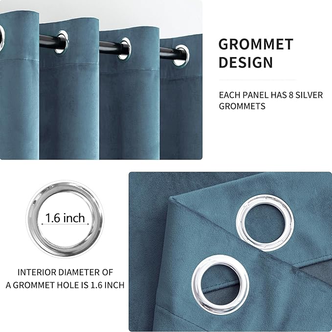 MIULEE 90 Inches Velvet Curtains Dark Slate Elegant Grommet Curtains Thermal Insulated Soundproof Room Darkening Blue Curtains/Drapes for Classical Living Room/Bedroom 52 x 90 Inch 2 Panels