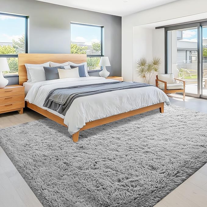8x10 Area Rugs for Living Room: Fluffy Shag Soft Washable Rug Large Fuzzy Plush Indoor Carpet for Bedroom Nursery Playroom Kids Girls Boys Room (Grey, 8'x10')