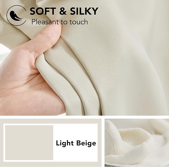 Deconovo Blackout Curtains, Thermal Insulated, W42 x L72 2 Panels, Back Tab, Machine Washable, Room-Darkening Drapes for Bedroom/Living Room Light Beige