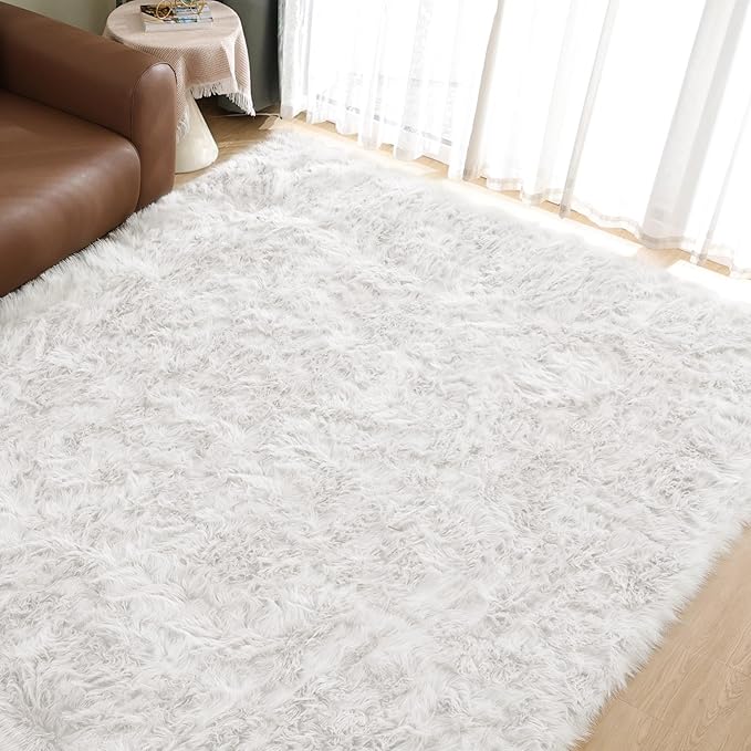 Goolela White Sheepskin Area Rug 9x12 Fluffy Fuzzy Furry Rug for Bedroom Living Room Faux Fur Shaggy Soft Rectangle