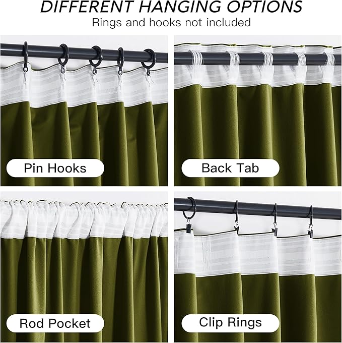 RYB HOME Moss Green Velvet Curtains 90 inches, Luxury and Soft Velvet Fabric, Spring Summer Decorative Curtains & Drapes for Patio Doory Room Window, W 52 x L 90 inches, 2 Panels Set