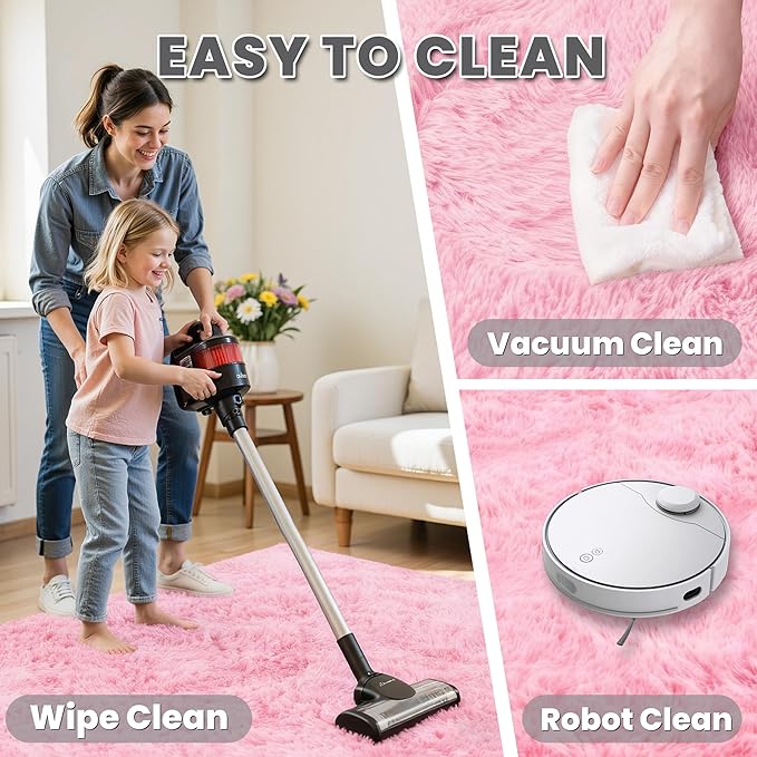 8x10 Area Rugs for Living Room Rug: Soft Fluffy Shag Light Pink Rugs for Bedroom, Non-Slip Large Fuzzy Plush Rug Indoor Floor Carpet for Nursery Kids Boys Girl Room, Dorms, Playroom, Modern Home Decor