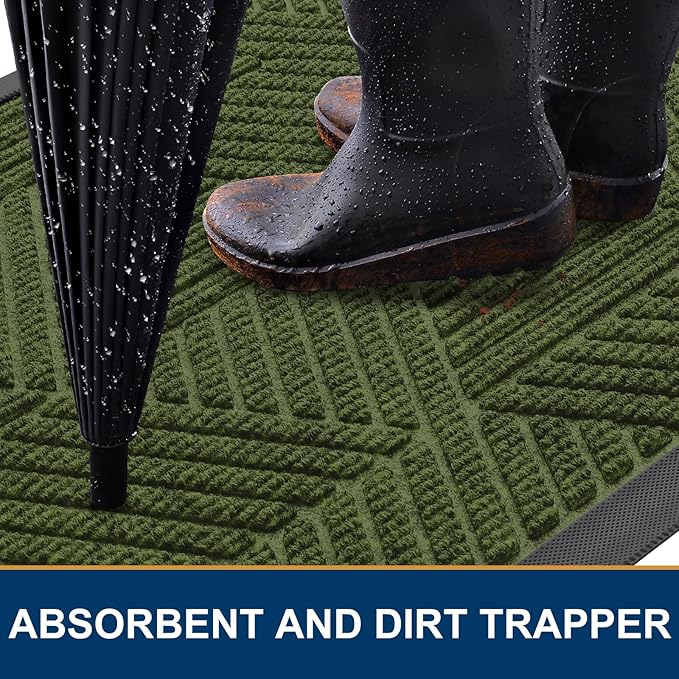 Smiry Front Door Mat Outside Entrance, Heavy Duty Sturdy Natural Rubber Doormat, Trap Dirt and Moisture, Easy Clean Low Profile Mats for Indoor Outdoor Entry, Irregular Triangle (29.5x17, FST-Green)