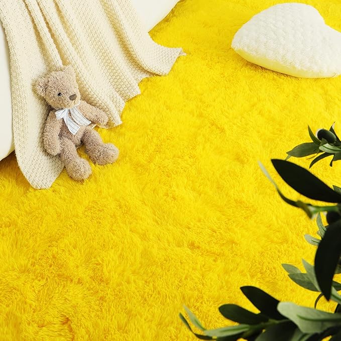 LOCHAS Ultra Soft Indoor Modern Area Rugs Fluffy Living Room Carpets for Children Bedroom Home Decor Nursery Rug 6x9 Feet, Yellow
