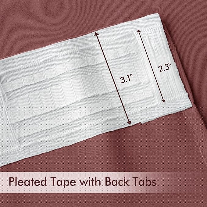 MIULEE Dusty Rose Back Tab Blackout Curtains 120 Inch Long 2 Panels Set for Bedroom, Rod Pocket/Pinch Pleated Extra Long Thermal Insulated Living Room Darkening Light Blocking 10FT Drapes