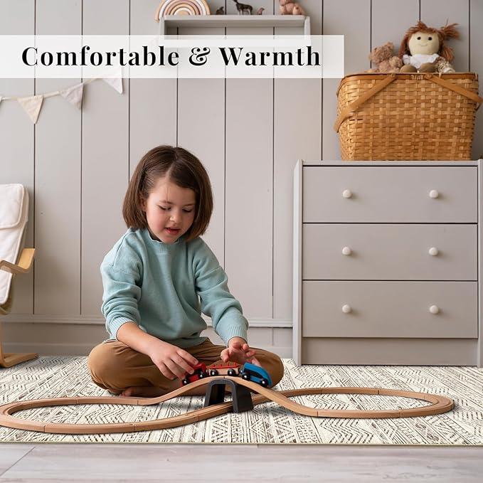 4x8 Washable Hallway Runner Rug：Moroccan Non-Slip Wide Runners for Entryway Kitchen Soft Modern Geometric Low-Pile Rugs for Living Room Thin Waterproof Carpet for Bedroom Bathroom Laundry(Beige,4x8)