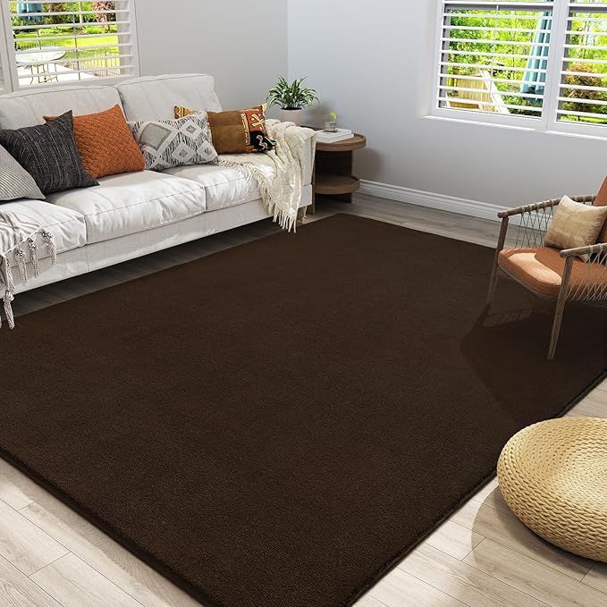 Amearea Large Modern Area Rugs for Bedroom Living Room, 5x8 Feet Brown Thickened Memory Foam Rug, Fluffy Indoor Washable Rugs Non Slip Minimalist Carpet for Boys Girls Dorm Nursery Room Decor
