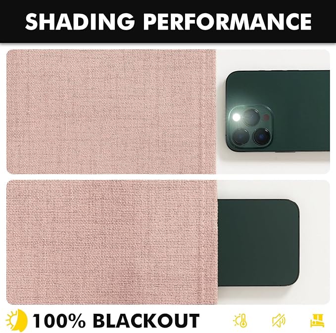 MIULEE 100% Blackout Linen Curtains for Bedroom, Blush Pink Solid Luxury Decor Thermal Insulation Room Darkening Drapes for Living Room Nursery Back Tab Rod Pocket 42 x 72 Inches, 2 Panels