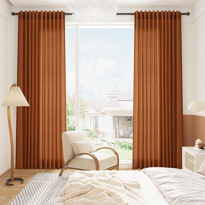 Desert Orange Semi Sheer Curtains 108 Inches for Living Room Back Tab Loop Pocket Large Window Curtain Extra Long Light Filtering Drapes High Ceiling Curtain for Large Window 52x108,2 Panels