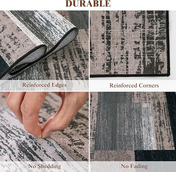LIANLAM 9x12 Washable Area Rugs for Living Room and Bedroom, Vintage Checkered Pattern Non-Slip Carpet, Stain Resistant Low Pile Soft Rug for Dining Room,Office,Nursery,Kids Room(9x12,Chocolate)
