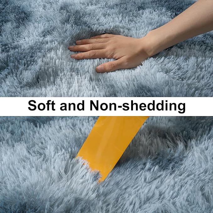 Soft Runner Rugs for Bedroom Hallways, 2x4 Tie-Dyed Blue Grey Fluffy Shag Throw Area Rug Non Slip for Bedside Dorm, Long Shaggy Furry Carpet for Nursery Living Room