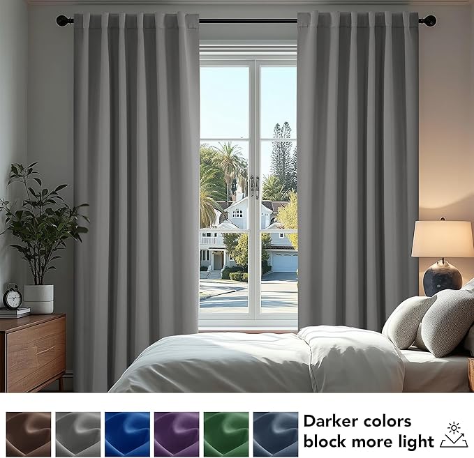 Deconovo Blackout Curtains, Thermal Insulated, W42 x L84 2 Panels, Back Tab, Machine Washable, Room-Darkening Drapes for Bedroom/Living Room Light Grey