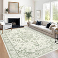 Madane 5x7 Area Rugs for Living Room, Vintage Stain Resistant Area Rug, Floral Print Rug Non-Slip Thin Washable Rugs for Bedroom Dining Room, Green/Ivory